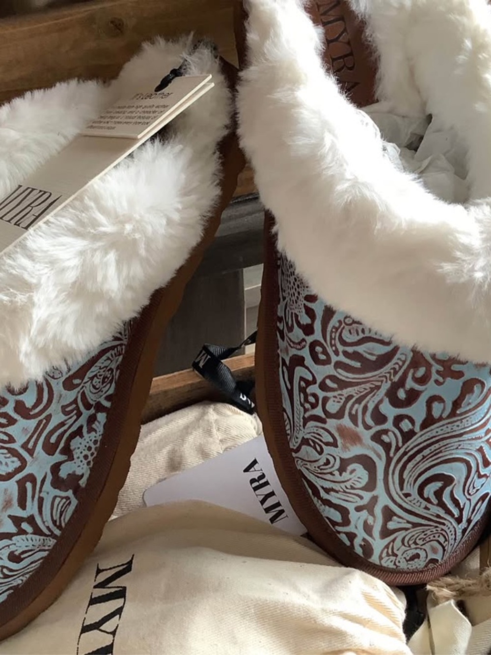 Tooled leather slippers